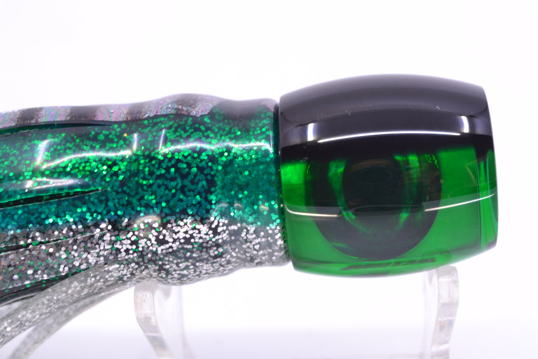 Moyes Lures Green MOP Black Back Taxi Eyes Small Secret 9" 3oz Skirted Green Aurora