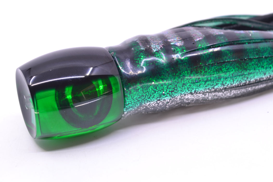 Moyes Lures Green MOP Black Back Taxi Eyes Small Secret 9" 3oz Skirted Green Aurora
