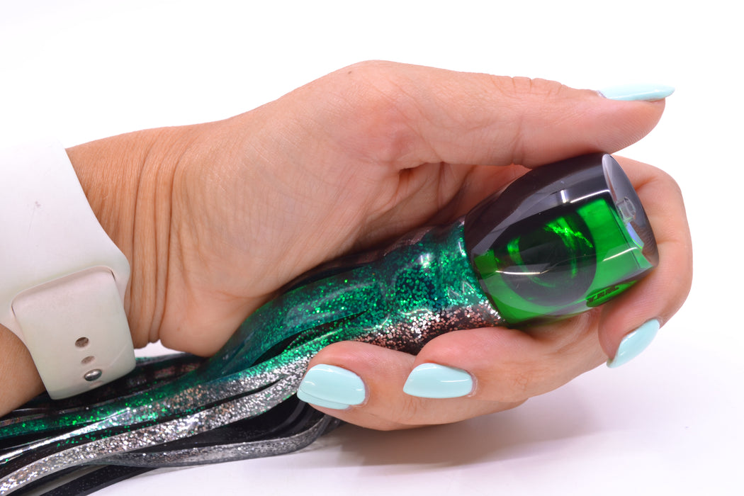 Moyes Lures Green MOP Black Back Taxi Eyes Small Secret 9" 3oz Skirted Green Aurora