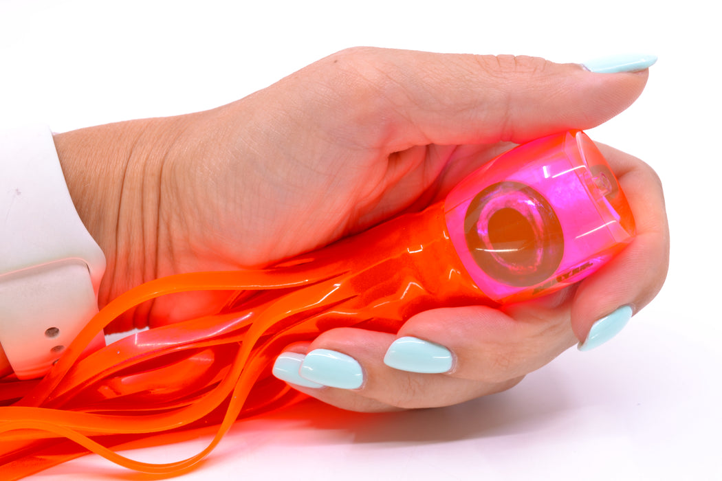 Moyes Lures Fluorescent Pink MOP Taxi Eyes Small Secret 9" 3oz Skirted Orange/Pink