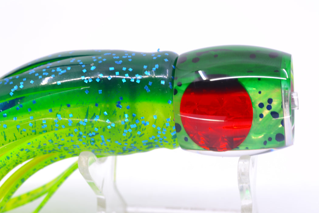 Moyes Lures Mahi MOP Green Back Red Eyes Small Secret 9" 3oz Skirted Mahi