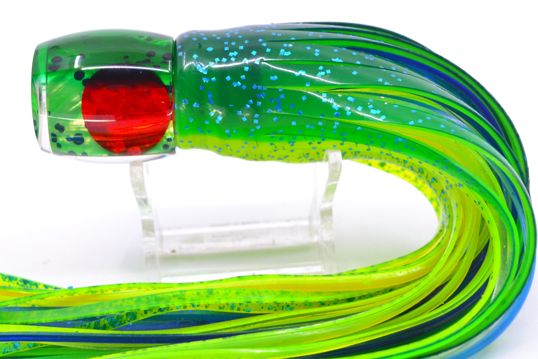 Moyes Lures Mahi MOP Green Back Red Eyes Small Secret 9" 3oz Skirted Mahi