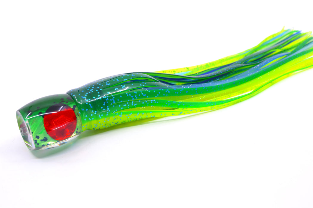 Moyes Lures Mahi MOP Green Back Red Eyes Small Secret 9" 3oz Skirted Mahi
