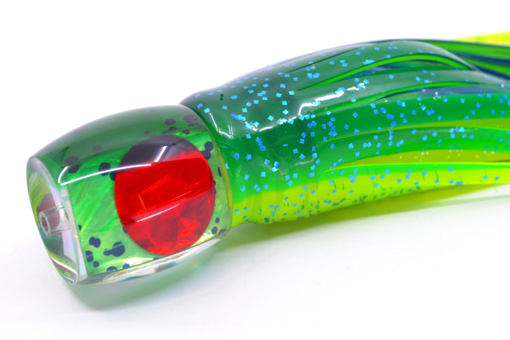 Moyes Lures Mahi MOP Green Back Red Eyes Small Secret 9" 3oz Skirted Mahi