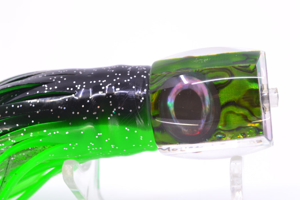 Moyes Lures Green Paua Shell Taxi Eyes Large Tang 9" 3oz Skirted Black-Green
