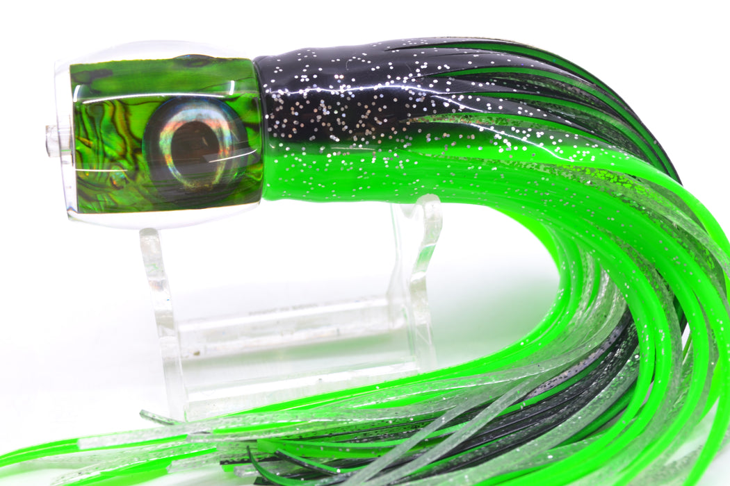 Moyes Lures Green Paua Shell Taxi Eyes Large Tang 9" 3oz Skirted Black-Green