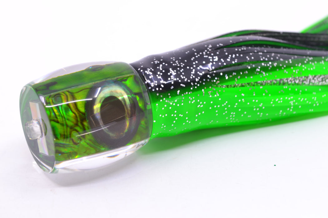 Moyes Lures Green Paua Shell Taxi Eyes Large Tang 9" 3oz Skirted Black-Green