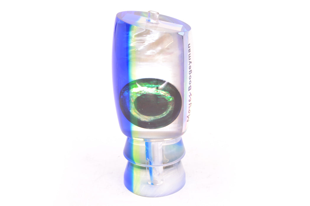 Moyes Lures White MOP Blue-Yellow Back Taxi Eyes Boogeyman 12" 4oz GZE