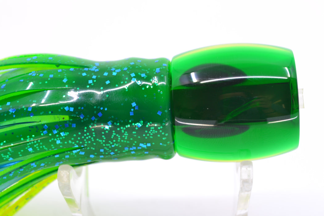 Moyes Lures Chartreuse MOP Green Back Taxi Eyes Large Tang 9" 3oz Skirted Mahi