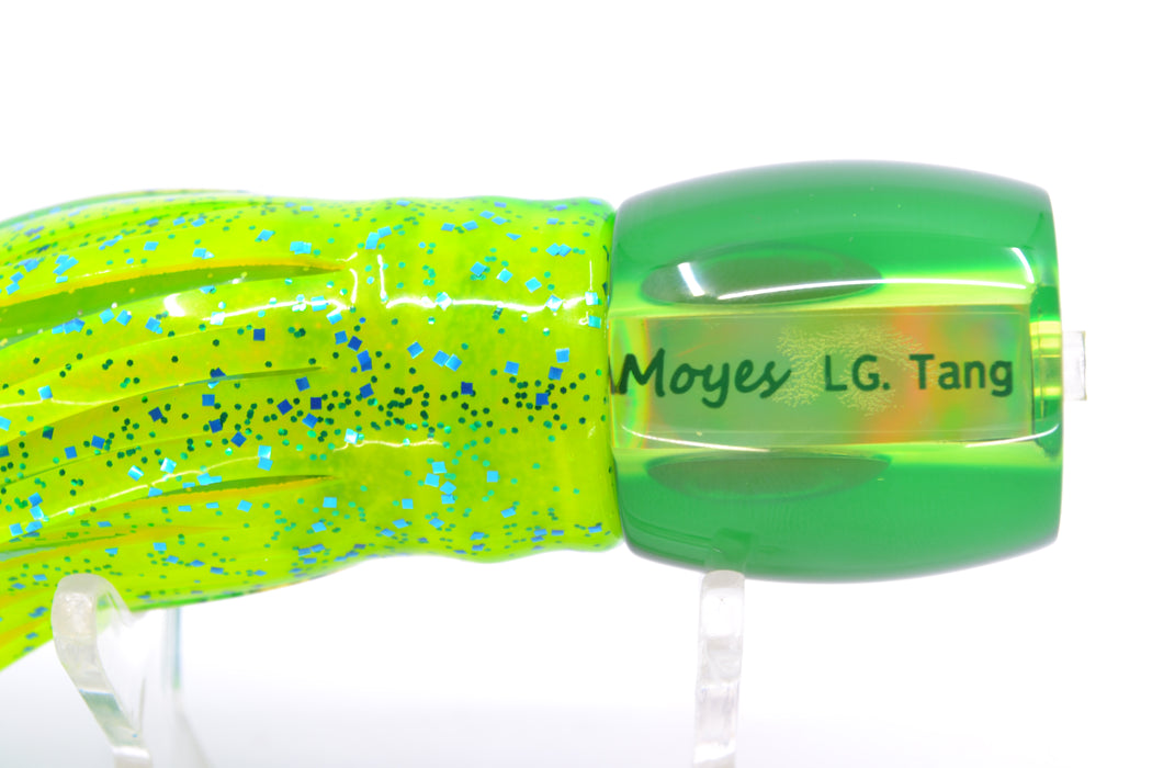 Moyes Lures Chartreuse MOP Green Back Taxi Eyes Large Tang 9" 3oz Skirted Mahi