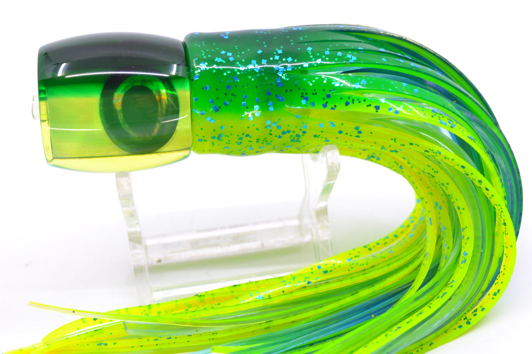 Moyes Lures Chartreuse MOP Green Back Taxi Eyes Large Tang 9" 3oz Skirted Mahi