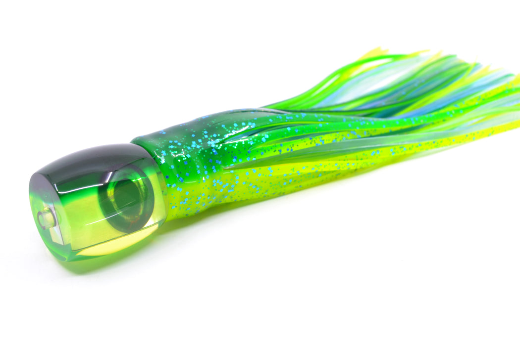 Moyes Lures Chartreuse MOP Green Back Taxi Eyes Large Tang 9" 3oz Skirted Mahi