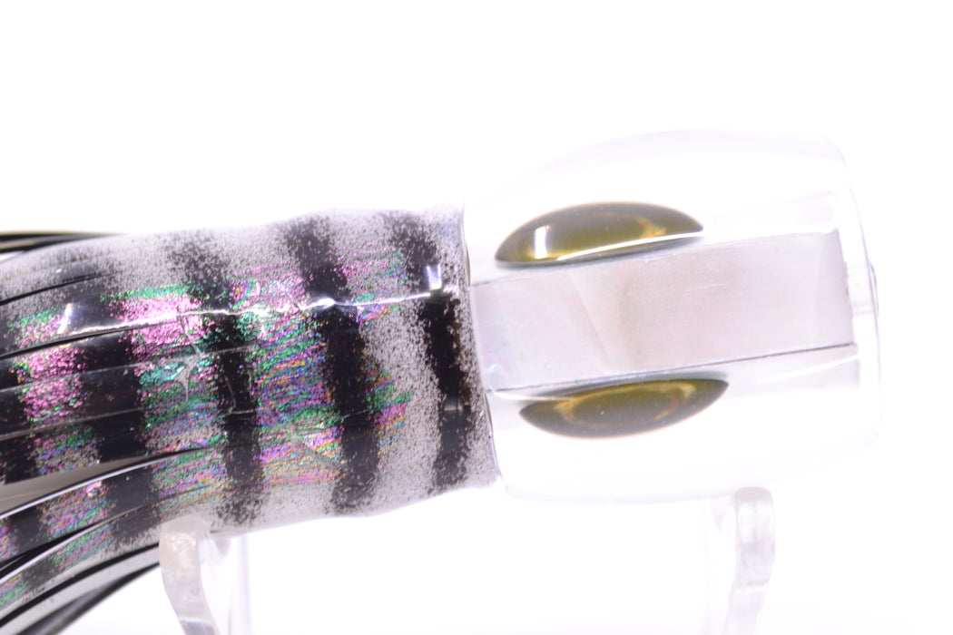 Moyes Lures White MOP Taxi Eyes Large Tang 9" 3oz Skirted White Aurora-Black