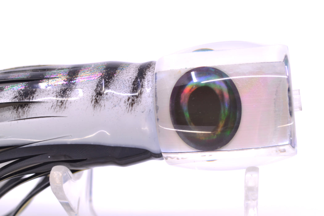 Moyes Lures White MOP Taxi Eyes Large Tang 9" 3oz Skirted White Aurora-Black