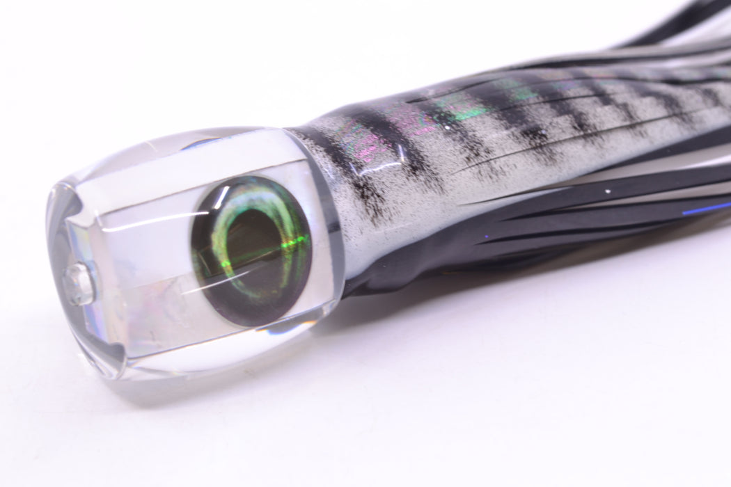 Moyes Lures White MOP Taxi Eyes Large Tang 9" 3oz Skirted White Aurora-Black