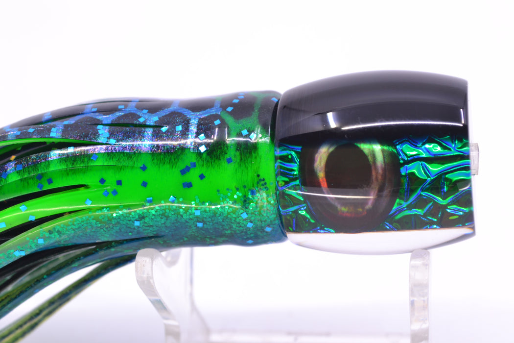 Moyes Lures Blue-Green Oil Slick Black Back Taxi Eyes Large Tang 9" 3oz Skirted