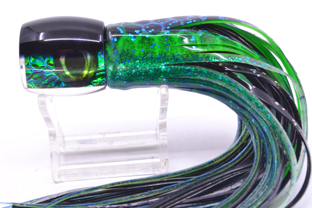 Moyes Lures Blue-Green Oil Slick Black Back Taxi Eyes Large Tang 9" 3oz Skirted