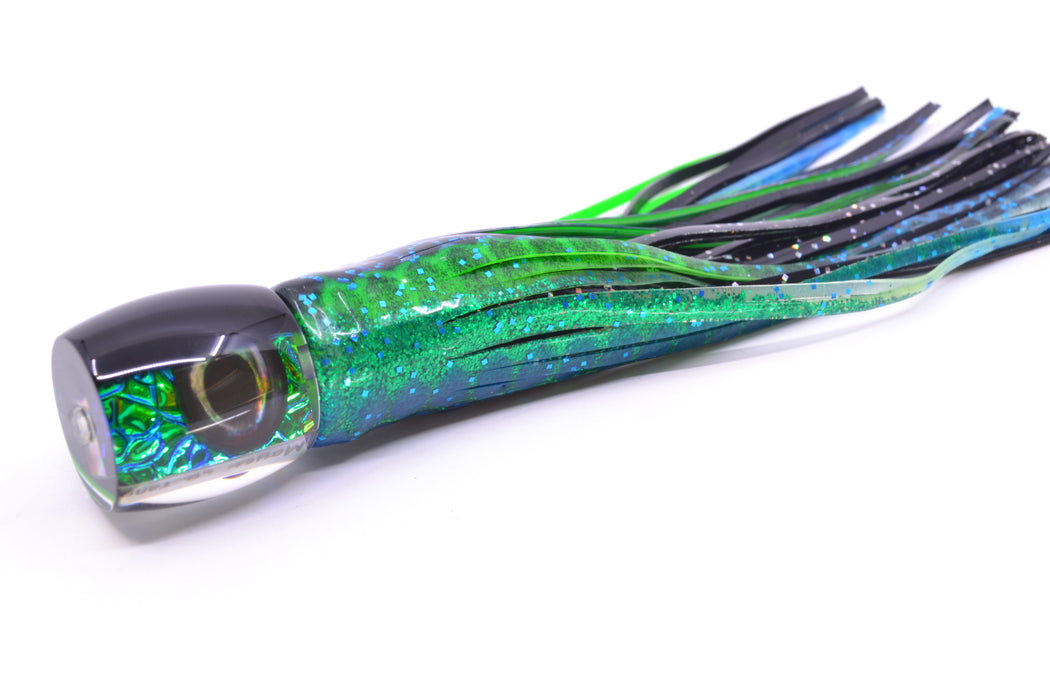 Moyes Lures Blue-Green Oil Slick Black Back Taxi Eyes Large Tang 9" 3oz Skirted