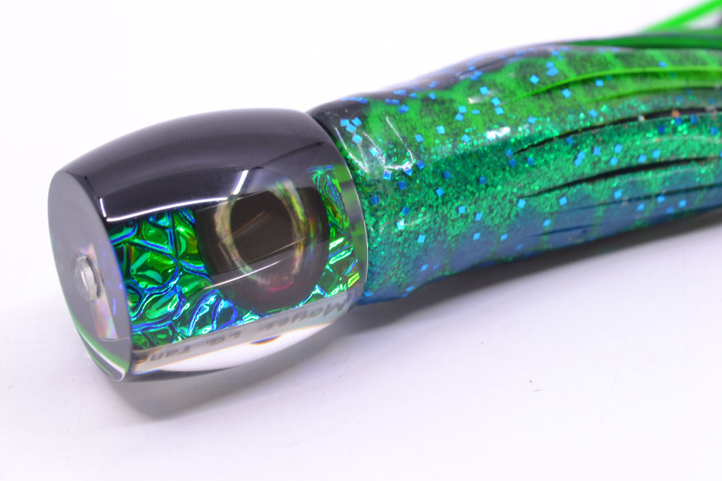 Moyes Lures Blue-Green Oil Slick Black Back Taxi Eyes Large Tang 9" 3oz Skirted