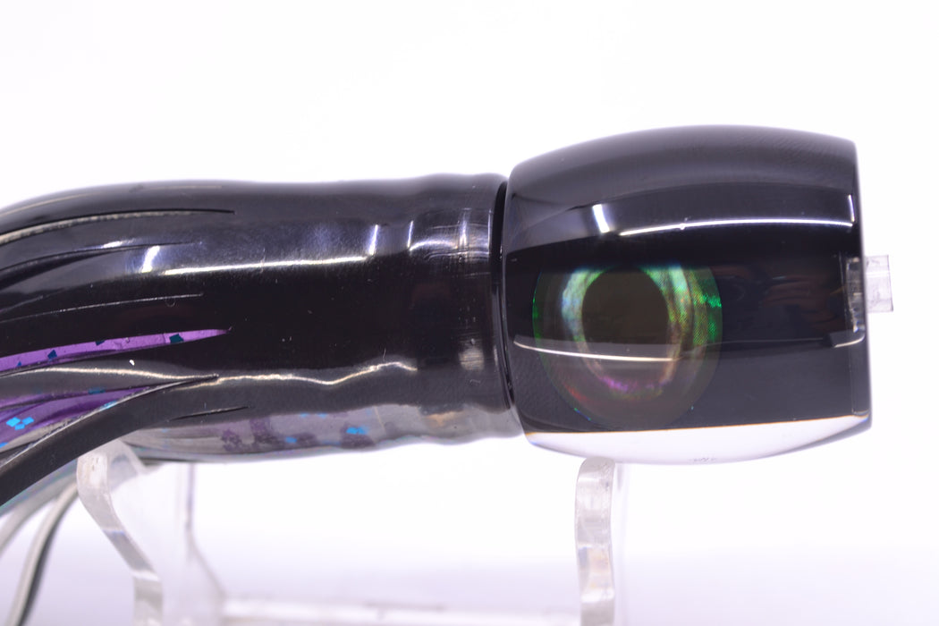 Moyes Lures Black Pearl Black Back Taxi Eyes Large Tang 9" 3oz Skirted Black Skipjack