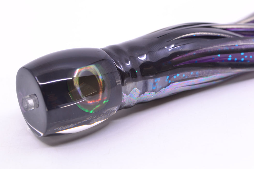 Moyes Lures Black Pearl Black Back Taxi Eyes Large Tang 9" 3oz Skirted Black Skipjack
