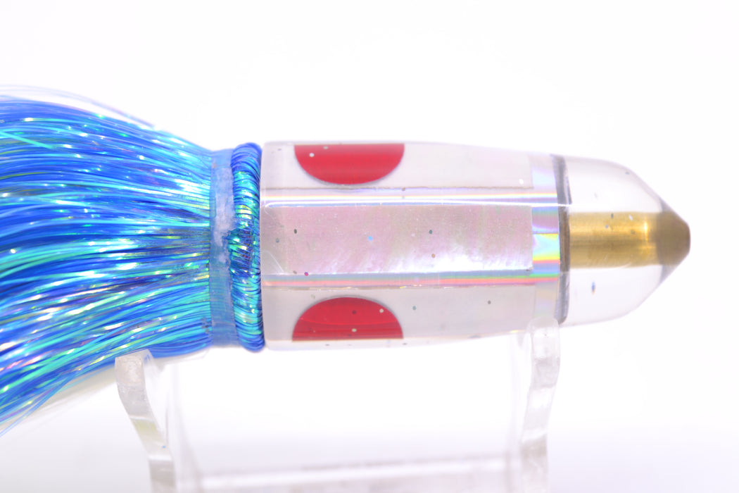 Tanigawa Lures White MOP Red Eyes Small Bullet 7" 3.2oz Flashabou Blue-White