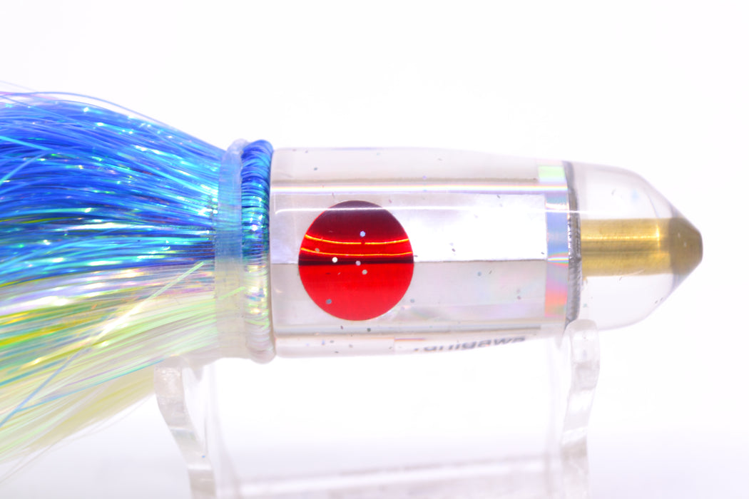 Tanigawa Lures White MOP Red Eyes Small Bullet 7" 3.2oz Flashabou Blue-White