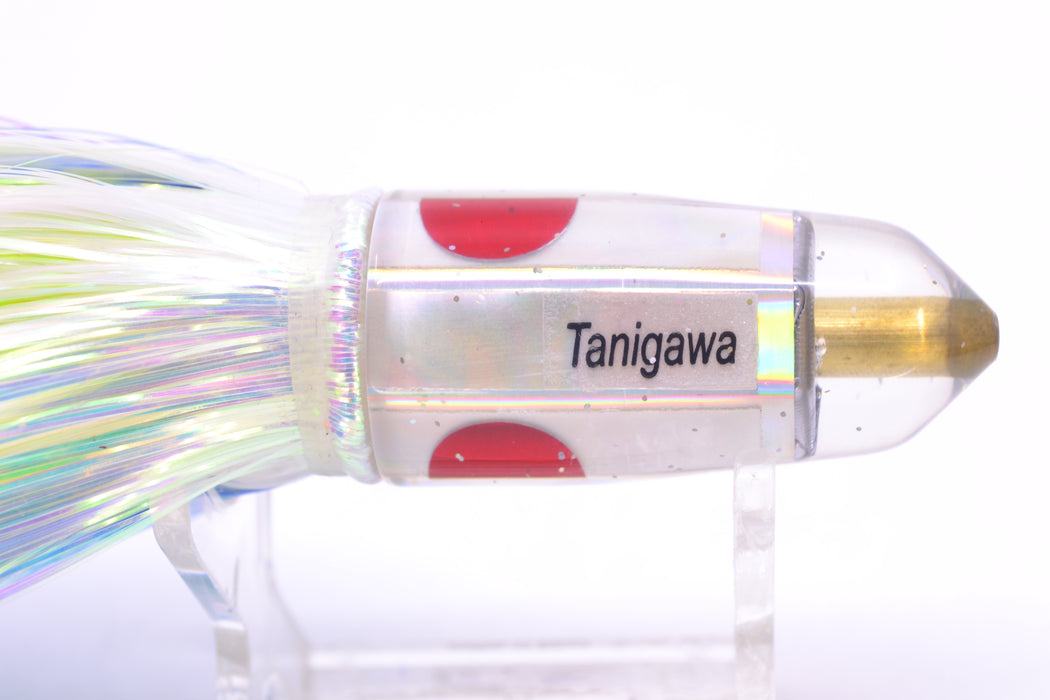 Tanigawa Lures White MOP Red Eyes Small Bullet 7" 3.2oz Flashabou Blue-White
