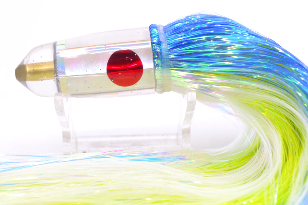 Tanigawa Lures White MOP Red Eyes Small Bullet 7" 3.2oz Flashabou Blue-White