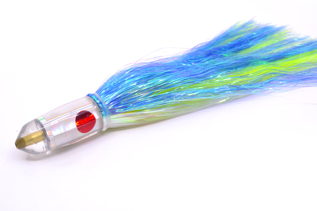 Tanigawa Lures White MOP Red Eyes Small Bullet 7" 3.2oz Flashabou Blue-White