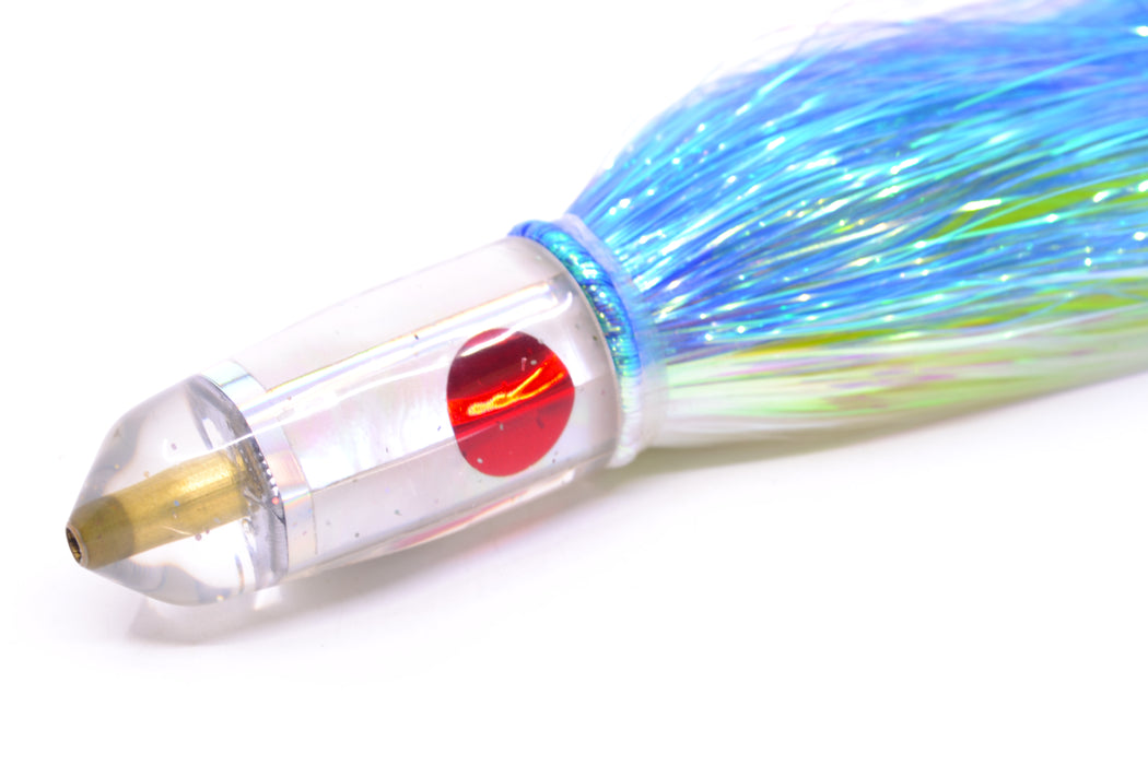 Tanigawa Lures White MOP Red Eyes Small Bullet 7" 3.2oz Flashabou Blue-White