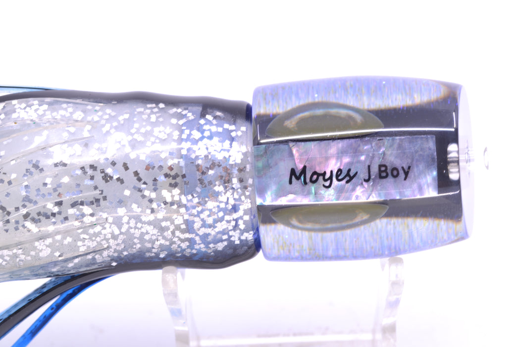 Moyes Lures Black Pearl Blue Glitter Back Taxi Eyes Medium J-Boy 12" 7oz Skirted