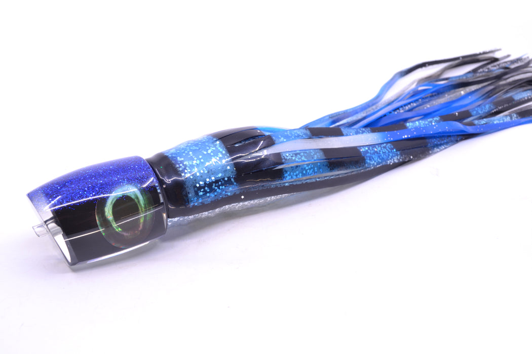 Moyes Lures Black Pearl Blue Glitter Back Taxi Eyes Medium J-Boy 12" 7oz Skirted