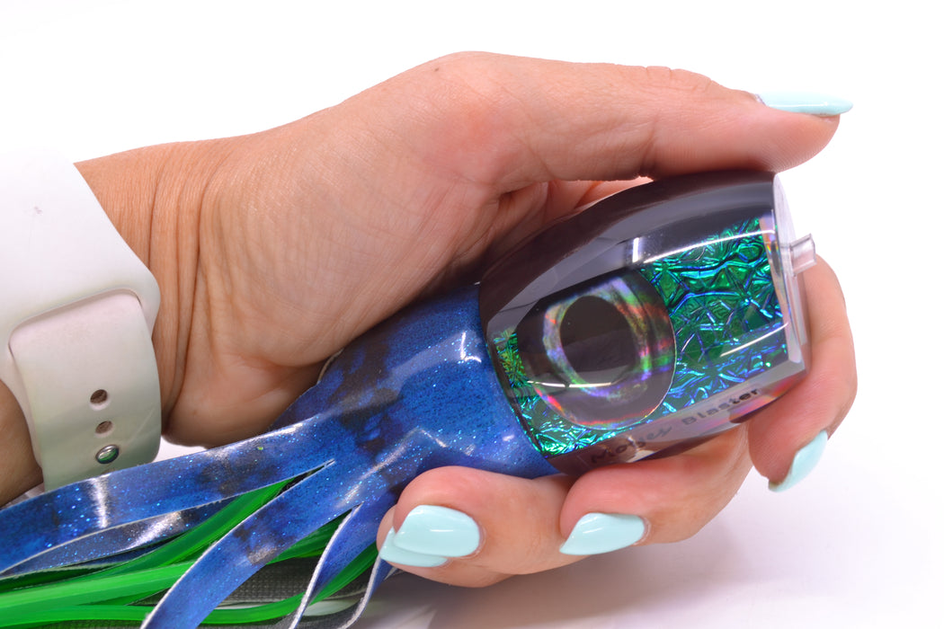Moyes Lures Blue-Green Oil Slick Black Back Taxi Eyes Medium Blaster 12" 6oz FT Vinyl