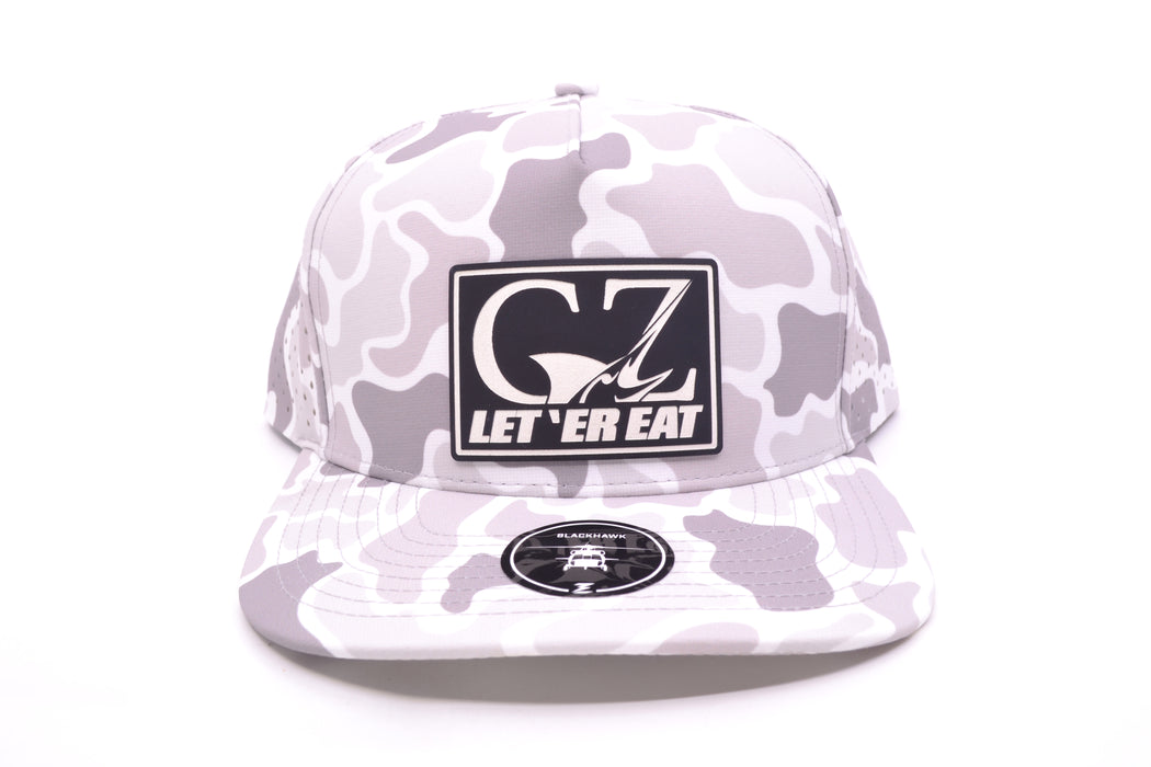 GZ Lures 'Let 'Er Eat' 5-Panel Snow Camo Patch Hat