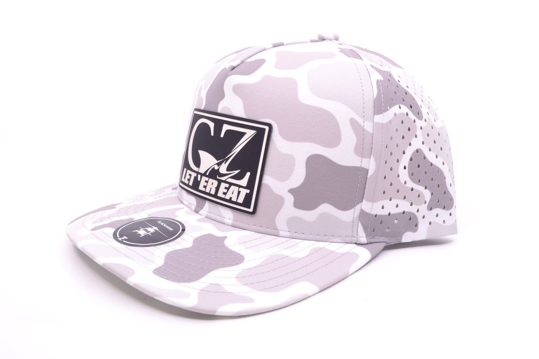 GZ Lures 'Let 'Er Eat' 5-Panel Snow Camo Patch Hat