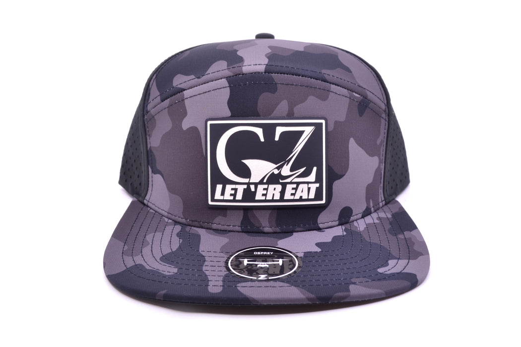 GZ Lures 'Let 'Er Eat' 7-Panel Black Camo Patch Hat