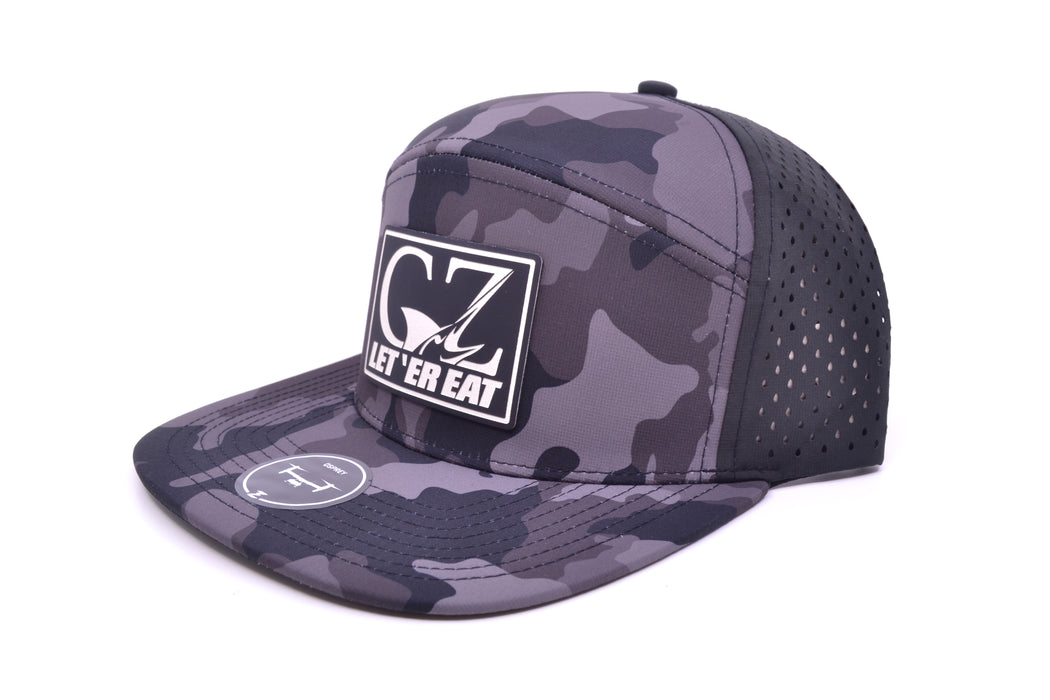 GZ Lures 'Let 'Er Eat' 7-Panel Black Camo Patch Hat