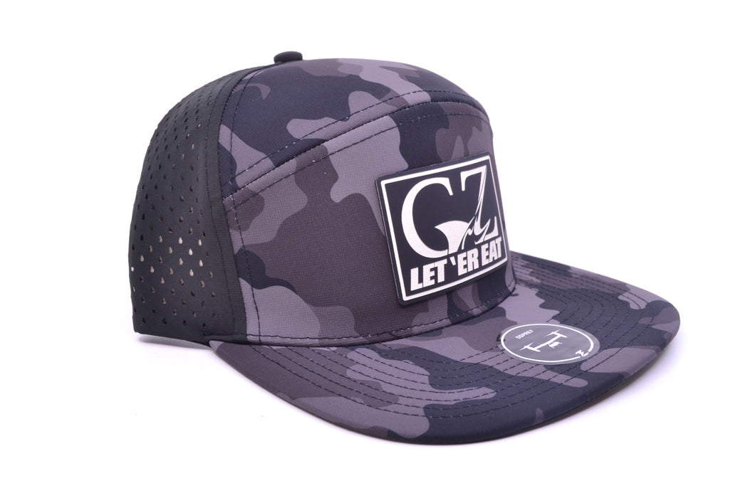 GZ Lures 'Let 'Er Eat' 7-Panel Black Camo Patch Hat