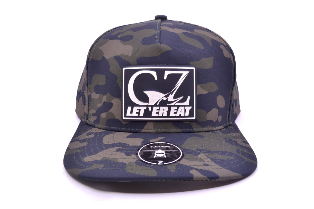 GZ Lures 'Let 'Er Eat' 5-Panel Olive Camo Patch Hat