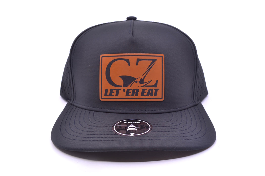 GZ Lures 'Let 'Er Eat' 5-Panel Black Walnut Leather Patch Hat