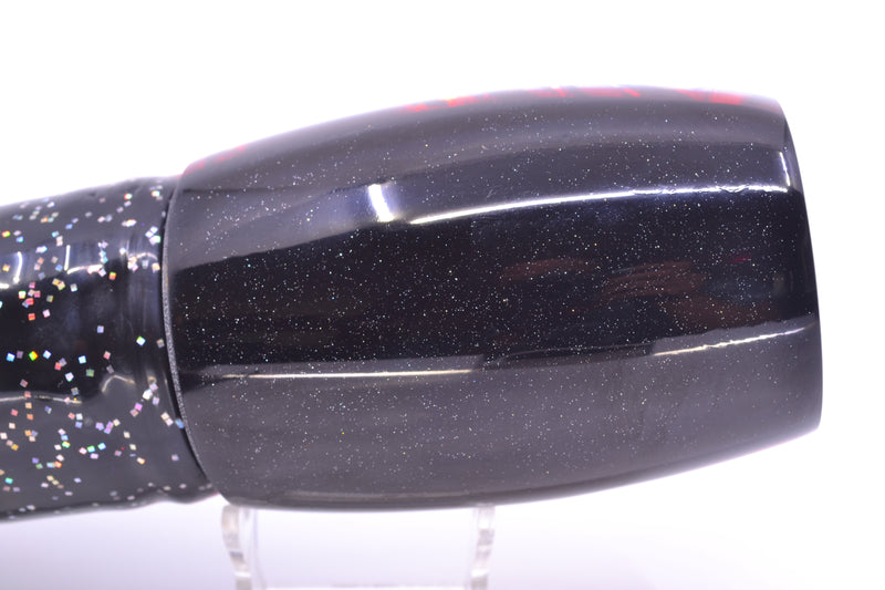 Coggin Lures Fire Dichro Black-Red Back 4-Hole Tado Invert 16" 21oz Skirted Black