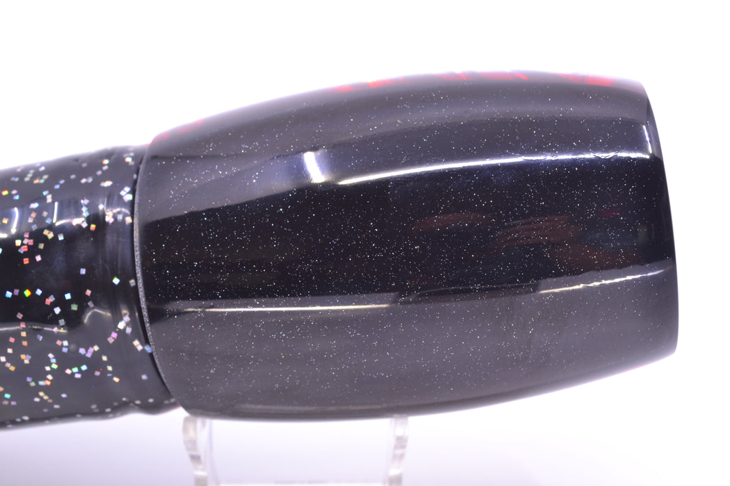 Coggin Lures Fire Dichro Black-Red Back 4-Hole Tado Invert 16" 21oz Skirted Black