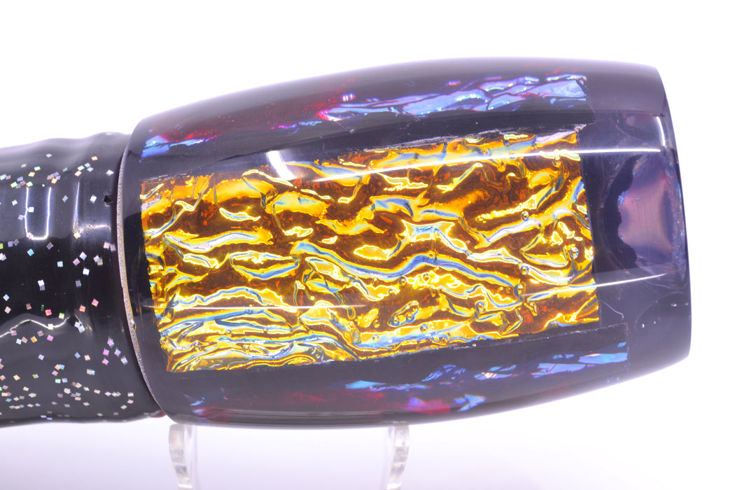 Coggin Lures Fire Dichro Black-Red Back 4-Hole Tado Invert 16" 21oz Skirted Black