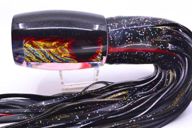 Coggin Lures Fire Dichro Black-Red Back 4-Hole Tado Invert 16" 21oz Skirted Black