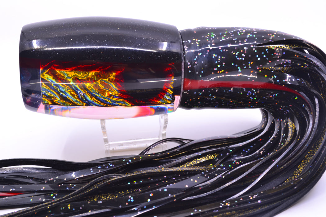 Coggin Lures Fire Dichro Black-Red Back 4-Hole Tado Invert 16" 21oz Skirted Black