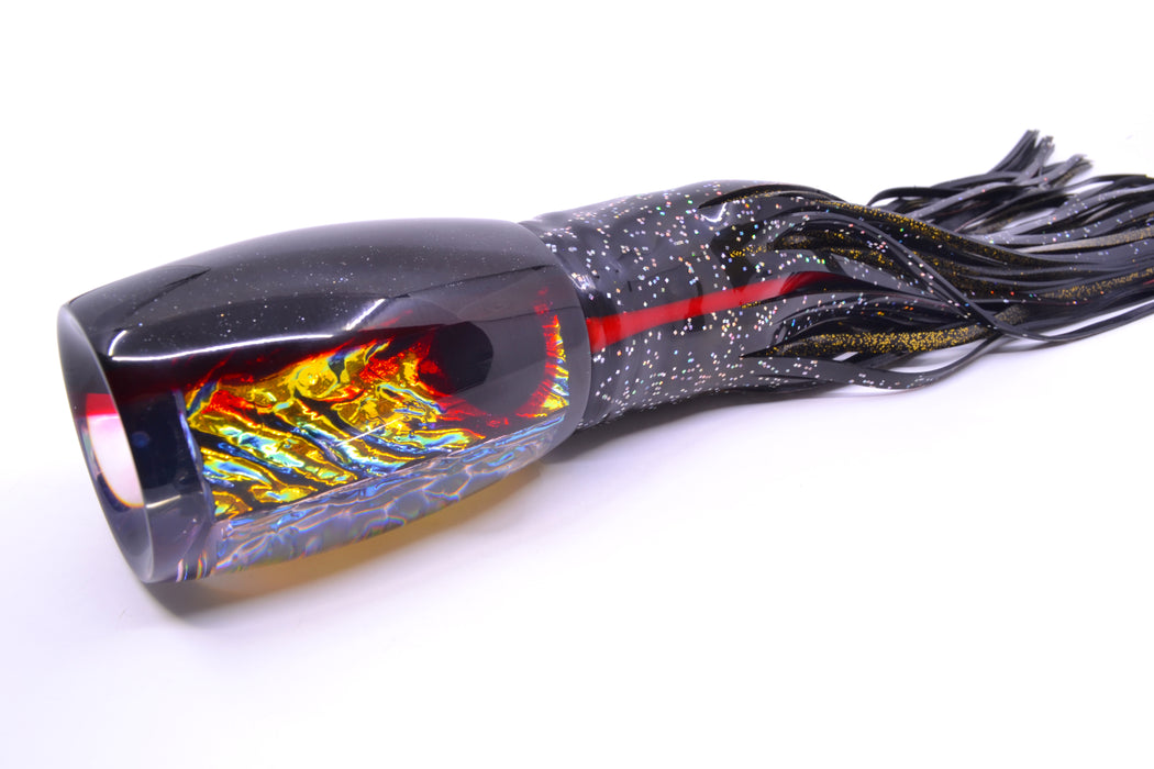 Coggin Lures Fire Dichro Black-Red Back 4-Hole Tado Invert 16" 21oz Skirted Black