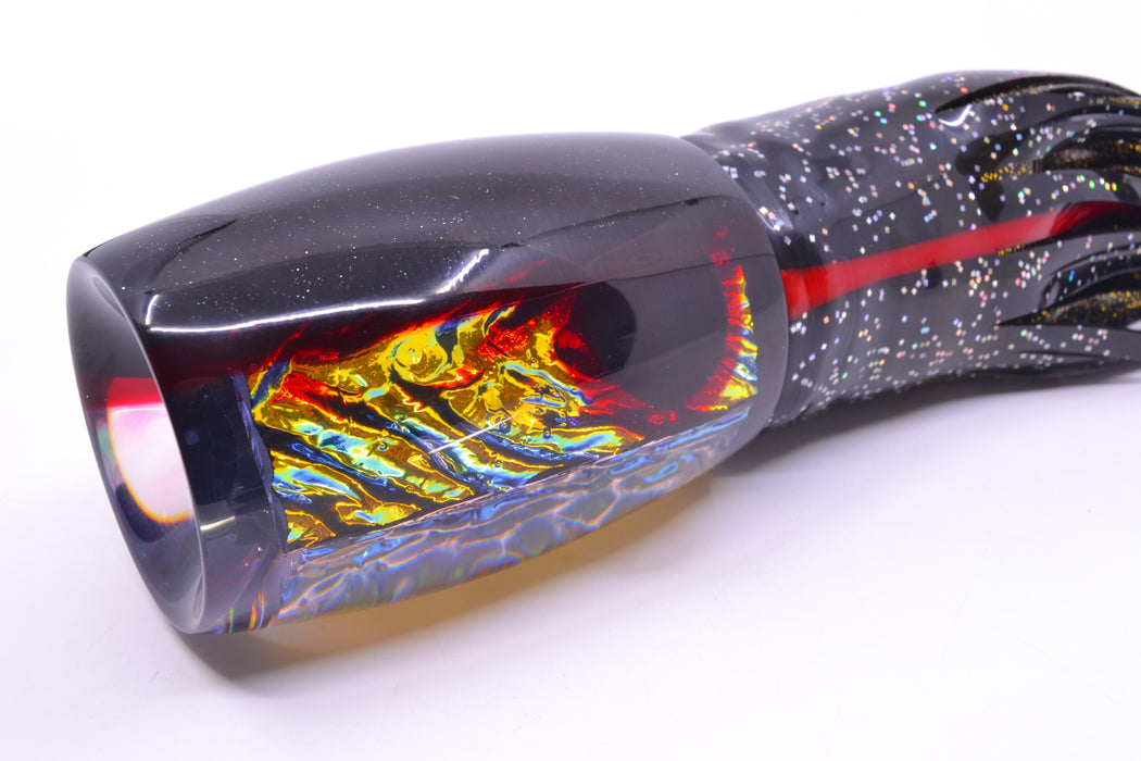 Coggin Lures Fire Dichro Black-Red Back 4-Hole Tado Invert 16" 21oz Skirted Black