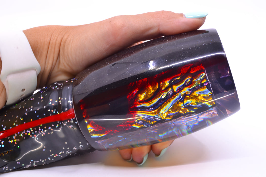 Coggin Lures Fire Dichro Black-Red Back 4-Hole Tado Invert 16" 21oz Skirted Black