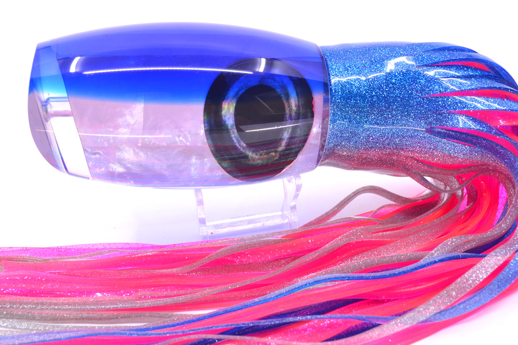 Moyes Lures White MOP Blue Back XL Argus Teaser 29oz Skirted Blue-Silver/Pink